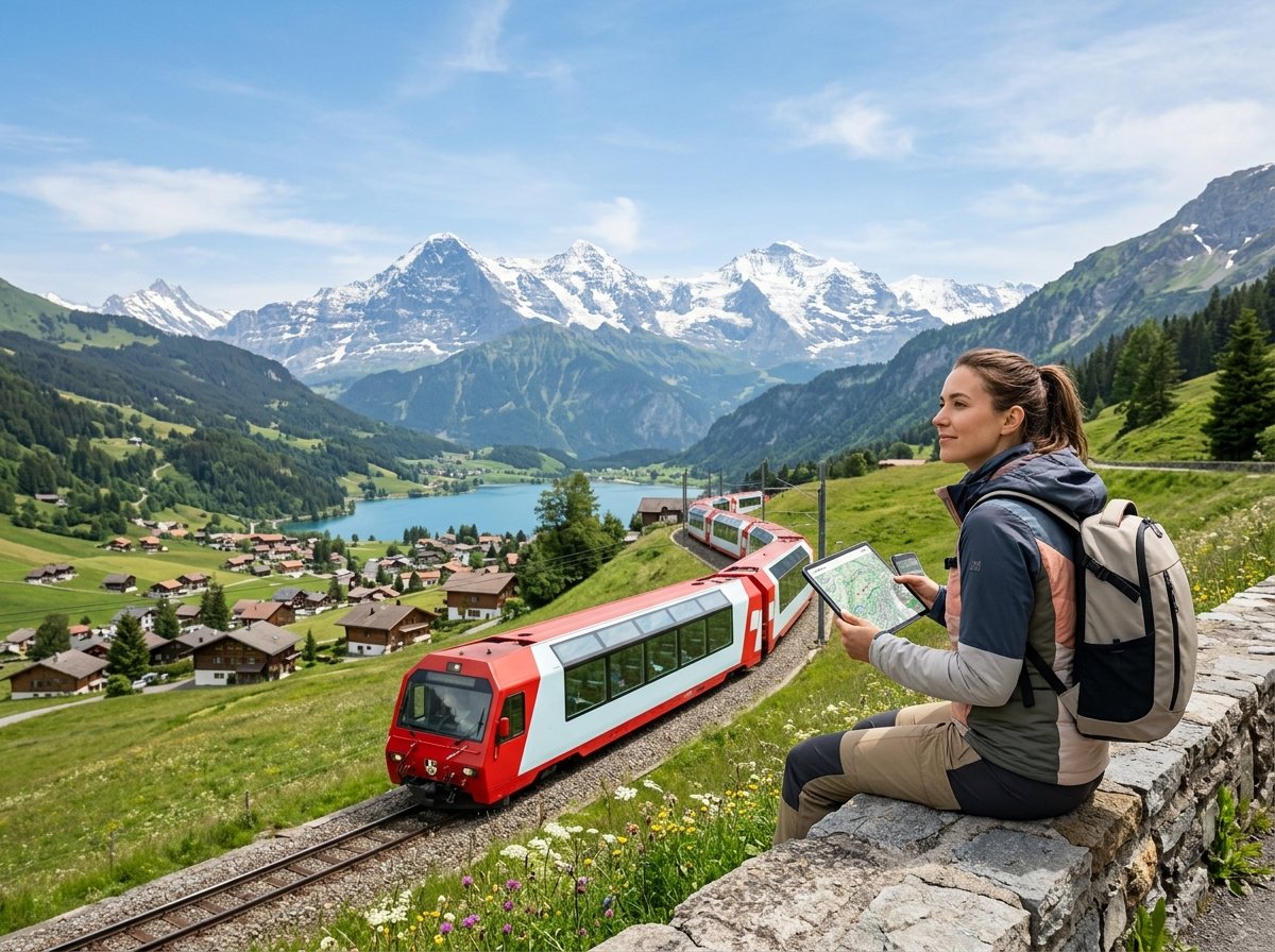 Seasonal comparison image showing Switzerland in summer greenery and winter snow, highlighting best travel times for 2026 first-time visitors.