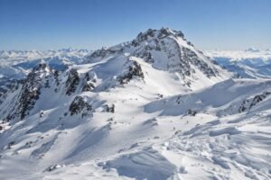 Snow-covered alpine peaks above the Verbier ski area